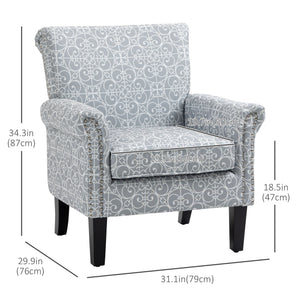 Fauteuil d'appoint rembourré avec tissu doux en lin, gris