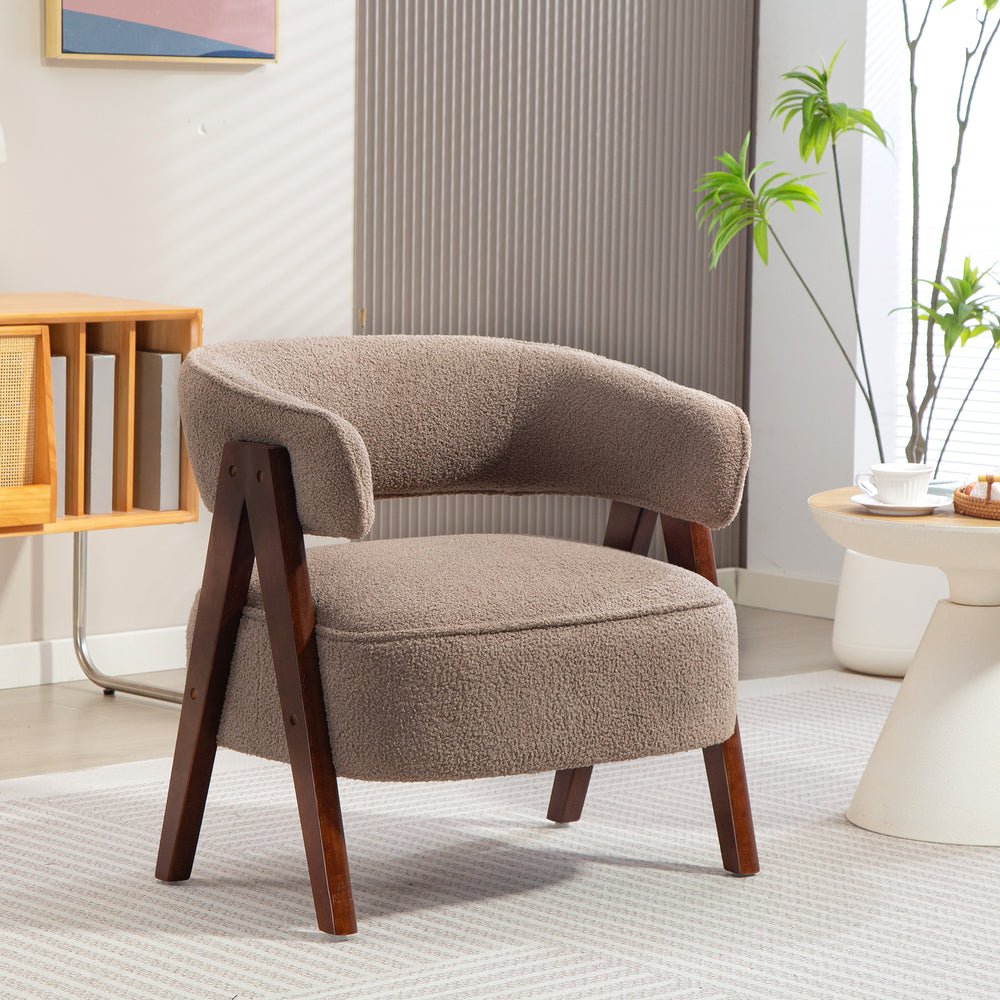 Fauteuil d'appoint en polaire Sherpa avec pieds en bois massif, marron clair