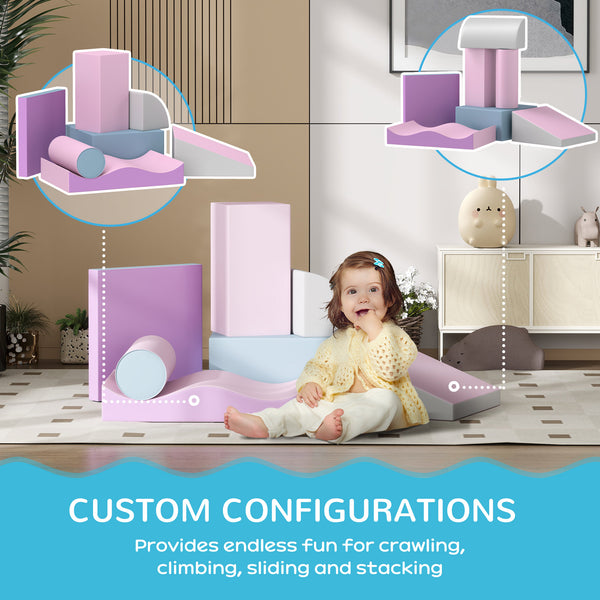 Lot de 7 blocs d'escalade en mousse souple modulaires pour enfants, rose/mauve