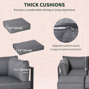 6 Pieces Patio Furniture Set, Space-Saving Sectional Outdoor Daybed with Aluminum Frame and Thickened Cushions, Grey