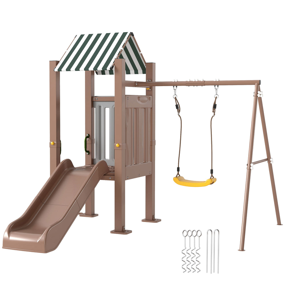 Aire de jeux avec toboggan et échelle d'escalade, marron