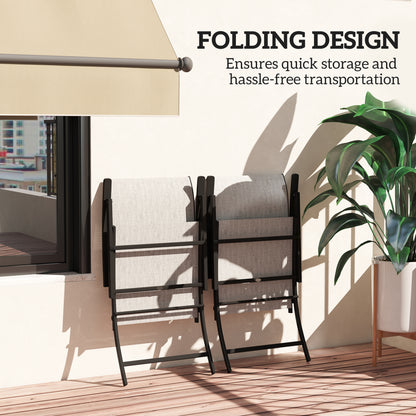 Outsunny Set of 2 Folding Garden Chairs, Outdoor Folding Chairs with Armrests, High Back for Balcony, Grey