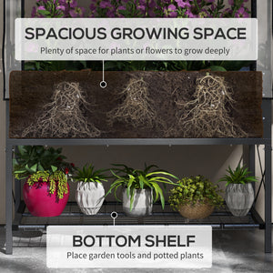 Jardinière surélevée avec couvercle, étagère inférieure et doublure, noir