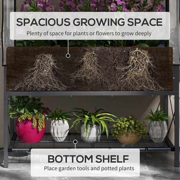 Jardinière surélevée avec couvercle, étagère inférieure et doublure, noir