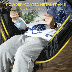 Patio Hammock Chair with Stand, Outdoor Hammock Swing Hanging Lounge Chair with Side Pocket and Headrest, Dark Grey