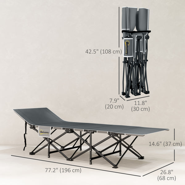 Lit pliant Outsunny de 68 cm de large, lit de camp pour adultes avec matelas, sac de transport, charge maximale 150 kg, gris foncé