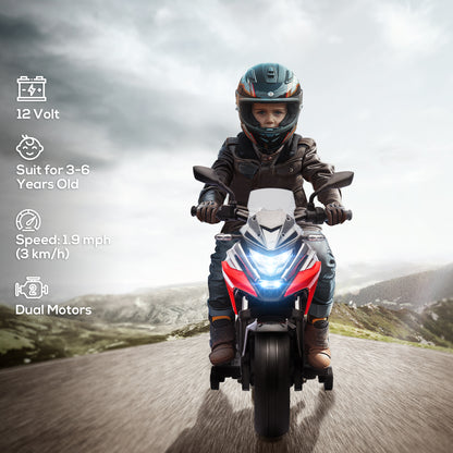 Moto 12 V pour enfants Honda, homologuée, avec phares et roues d'entraînement musicales, pour 3 à 6 ans, rouge