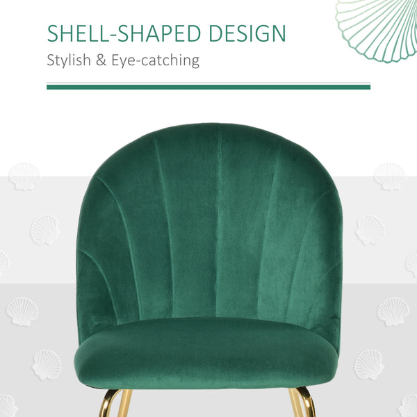 Set of 2 upholstered chairs with gold metal legs, green 