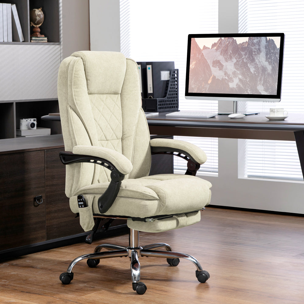 Fauteuil de bureau massant inclinable avec hauteur réglable et repose-pieds, beige