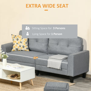 Canapé 3 places avec assise rembourrée et pieds en bois d'hévéa, gris