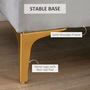 Banc de chevet rembourré avec capitonnage à boutons, gris