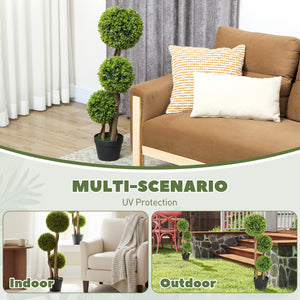 Ensemble de 2 arbres artificiels en buis à 3 boules de 90 cm avec pots – Vert clair