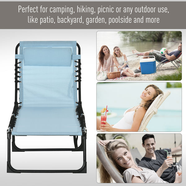 Chaise longue pliante d'extérieur réglable en 4 positions avec appui-tête, bleu clair