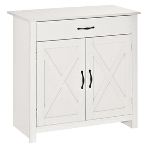 Storage buffet with sliding barn doors, distressed white