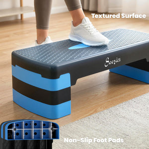 Plateforme de step aérobique réglable sur 3 hauteurs avec surface antidérapante – Bleu