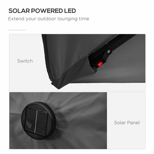 9.7-foot patio umbrella with 22 solar LED lights and tilt, dark gray