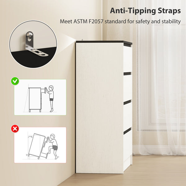 High chest of drawers with 4 drawers - white wood effect.