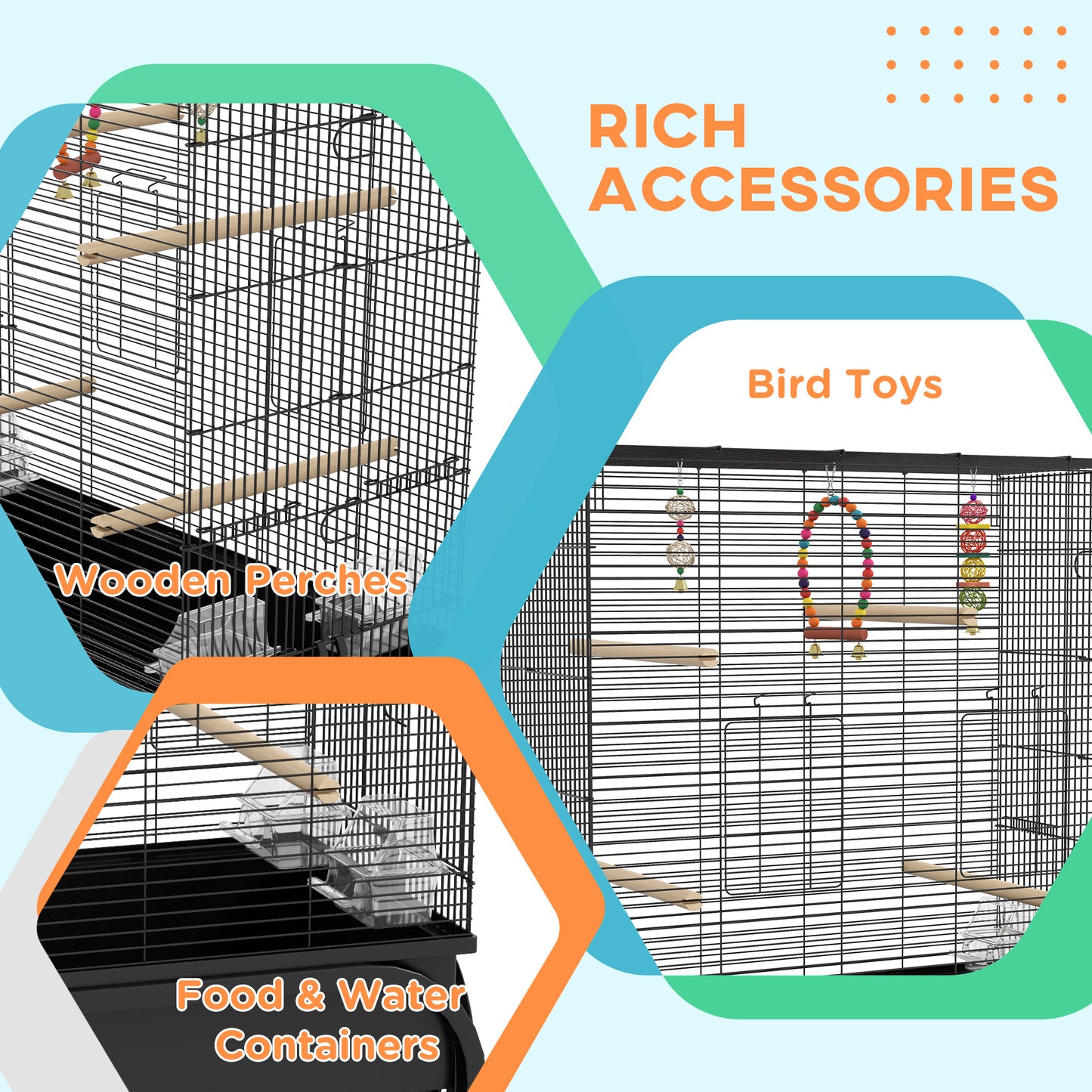 Cage à oiseaux pour perruches, canaris, pinsons, inséparables, perruches, avec support roulant, jouets, noir