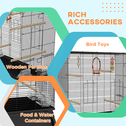 Cage à oiseaux pour perruches, canaris, pinsons, inséparables, perruches, avec support roulant, jouets, noir