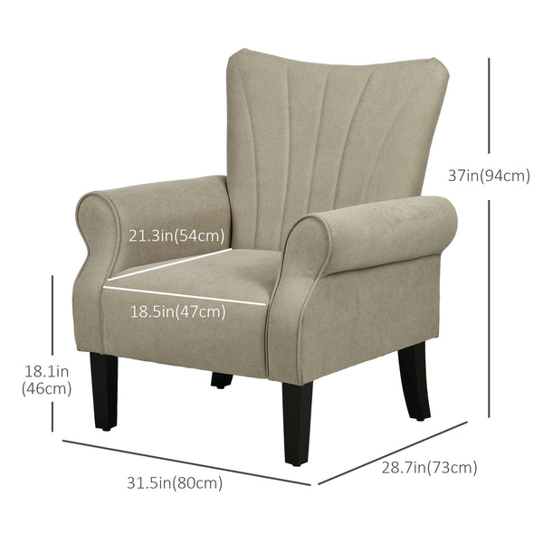 Fauteuil d'appoint en tissu avec pieds en bois, beige