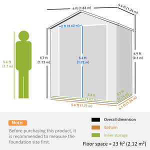 Abri de jardin en plastique avec double porte et aération, gris