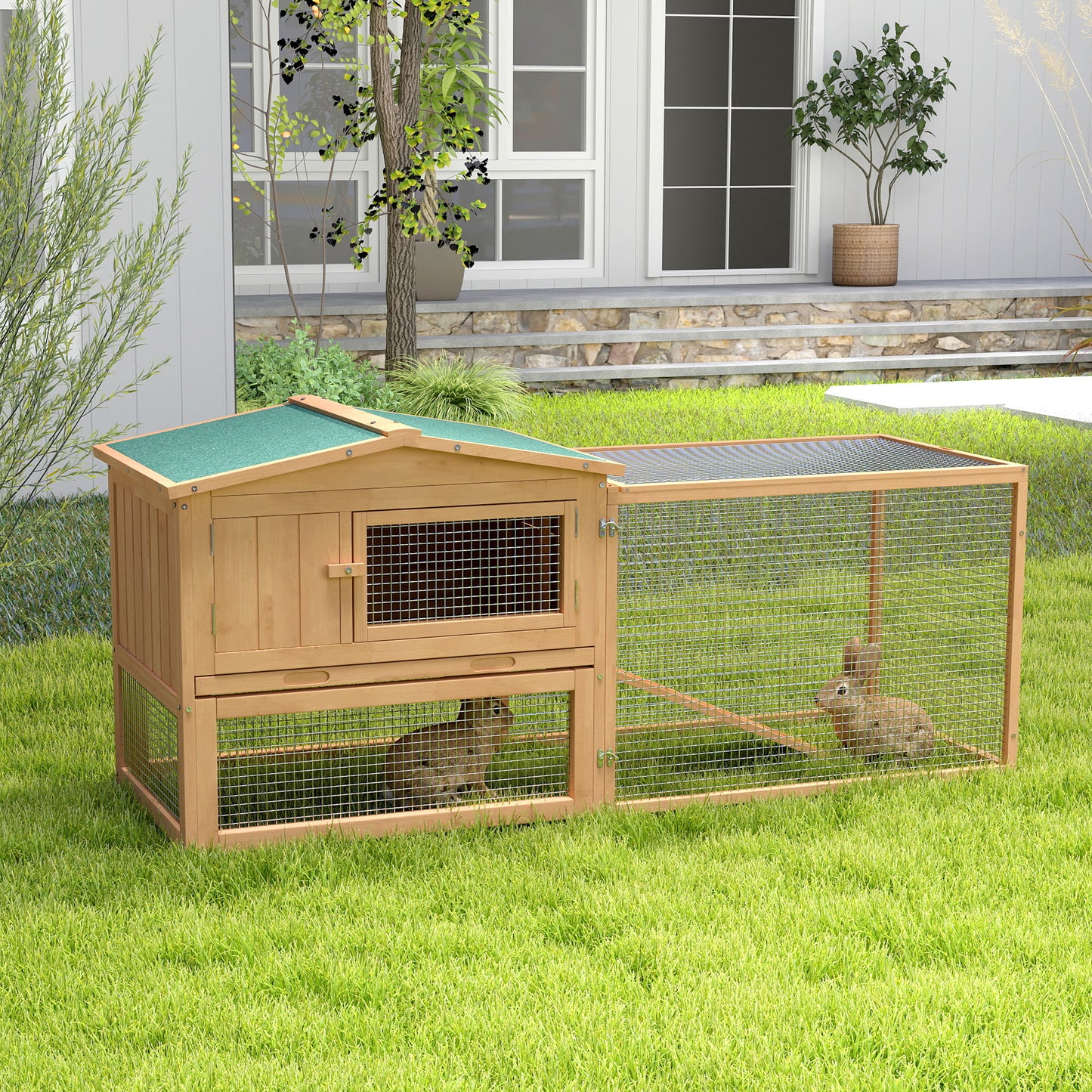 Clapier en bois pour lapins, cage, poulailler, habitat avec enclos