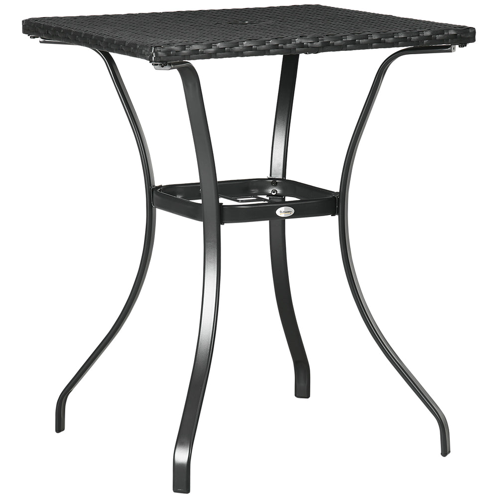 Table basse d'extérieur en résine tressée avec trou pour parasol, noir