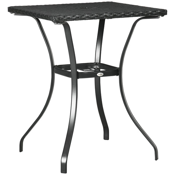 Table basse d'extérieur en résine tressée avec trou pour parasol, noir