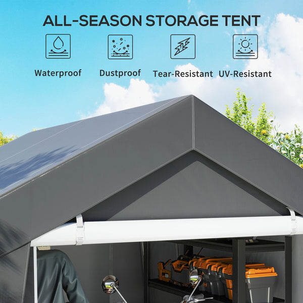 Portable garden shed with roll-up door, dark grey