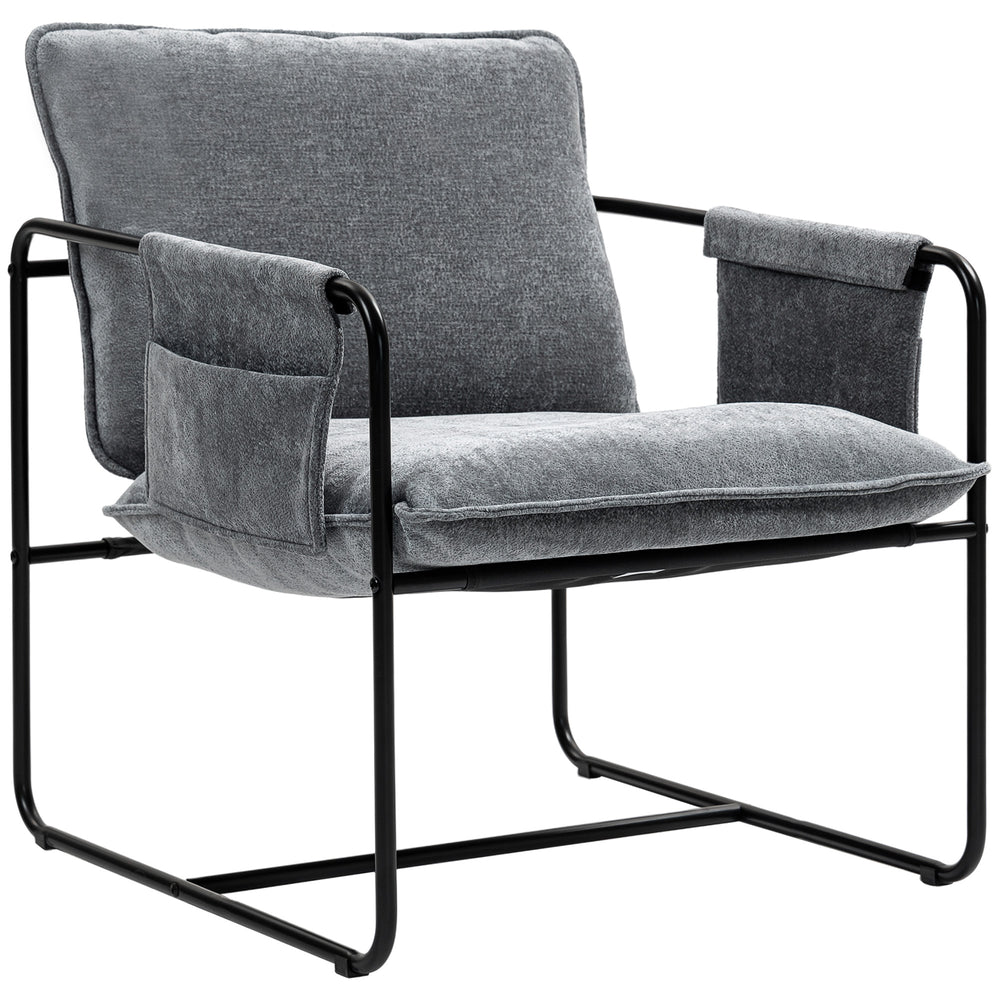Fauteuil avec poches latérales et structure en acier, gris