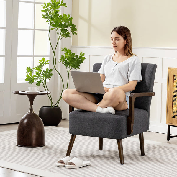 Fauteuil d'appoint avec pieds en bois, rembourrage épais, gris foncé