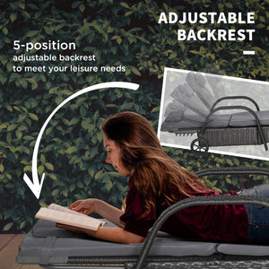Chaise longue with headrest and 5-level adjustable backrest