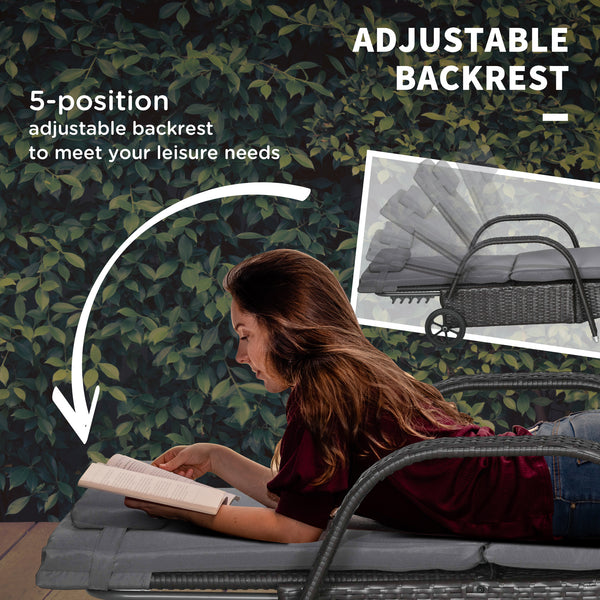 Chaise longue with headrest and 5-level adjustable backrest