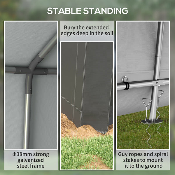 Portable garden shed with roll-up door, dark grey