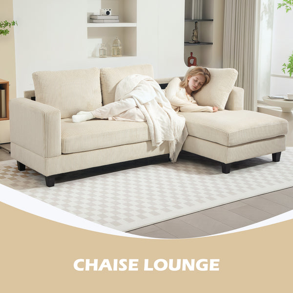 Canapé en L avec méridienne et coussin à ressorts, beige