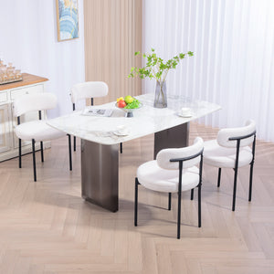 Set of 4 kitchen chairs with fleece upholstery, cream white