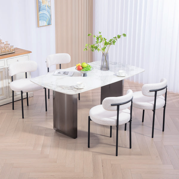 Set of 4 kitchen chairs with fleece upholstery, cream white