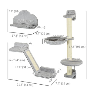 Étagères pour chat avec hamac, griffoir et plateformes, gris