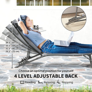 Lot de 2 chaises longues pliantes d'extérieur avec dossier réglable, appui-tête et assise en maille pour la plage et la piscine, gris