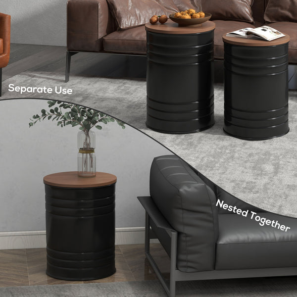 Lot de 2 tables d'appoint rondes avec couvercle en bois, noir