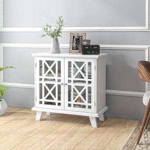 Buffet avec portes ajourées et étagère, blanc