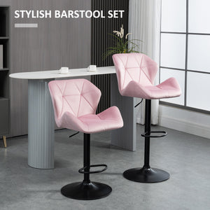 Set of 2 pink velvet fabric bar stools