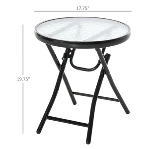 Table de patio ronde pliante avec plateau en verre trempé