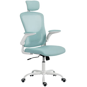 Ergonomic mesh office chair with headrest and lumbar support, light green