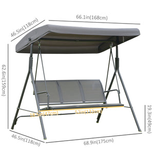 Balancelle 3 places avec auvent réglable, gris