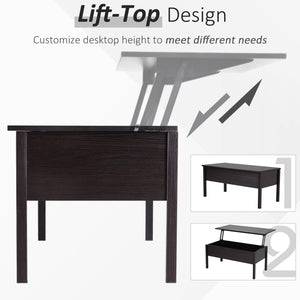 Table basse moderne avec plateau relevable et compartiment de rangement dissimulé, marron