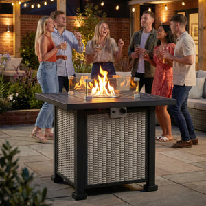 32-inch Square 50,000 BTU Propane Fire Pit Table with Fireplace, Wind Guard, Cover, CSA Certified, Gray