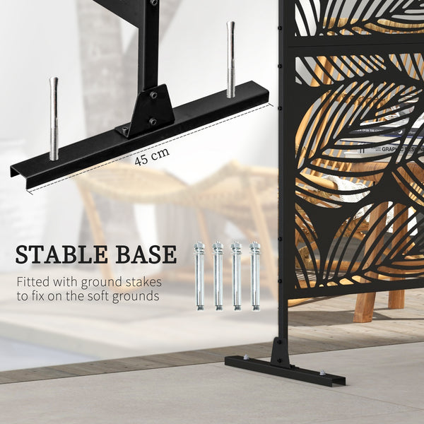 Paravent décoratif d'extérieur en métal avec support, motif feuille, noir