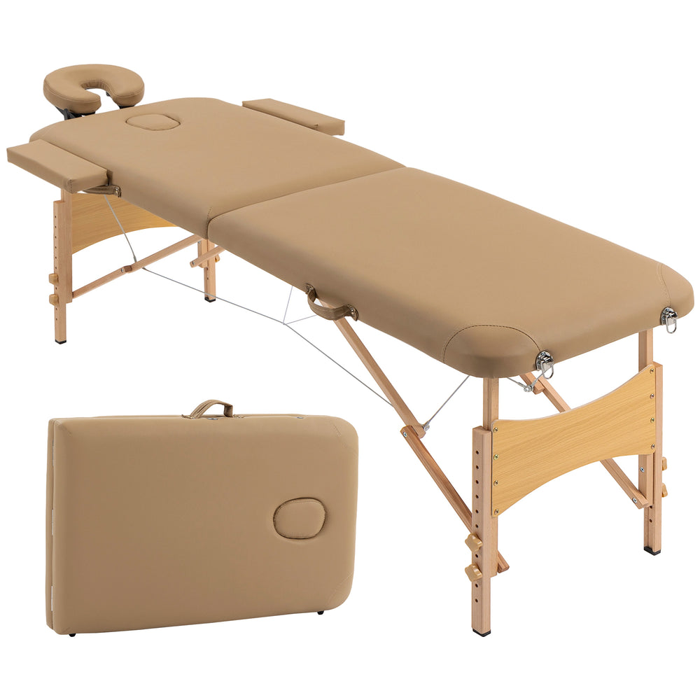 Table de massage pliante professionnelle réglable sur 9 niveaux avec accessoires – Brun pâle