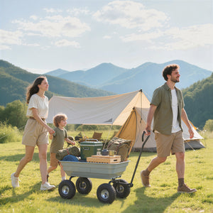 Steel Garden Cart with Handle and 10" Pneumatic Tires, Utility Wagon Cart for Garden Patio Lawn, 551lbs Capacity, Gray